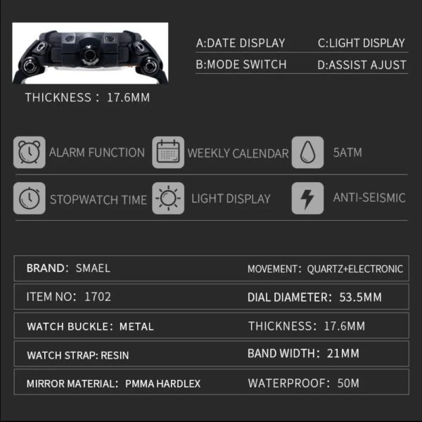 Smael 1702 Grey Dual Display Watch | Check Price & Availability | Quick Quote | Buy Online