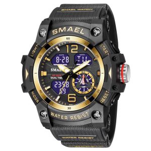 Smael 8007 Black & Gold Chronograph Watch