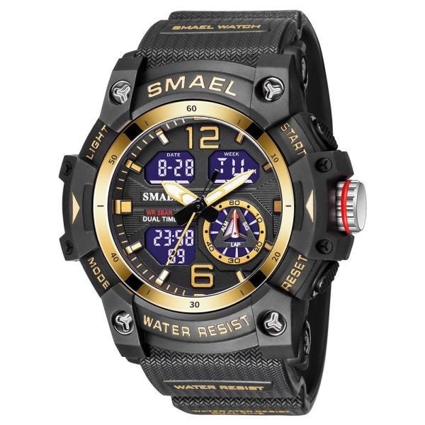 Smael 8007 Black & Gold Chronograph Watch